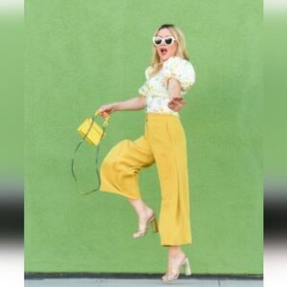 LANE BRYANT Women's Yellow Power Pockets Wide Leg Crop Pants 22 High Waist NWT - Picture 15 of 15